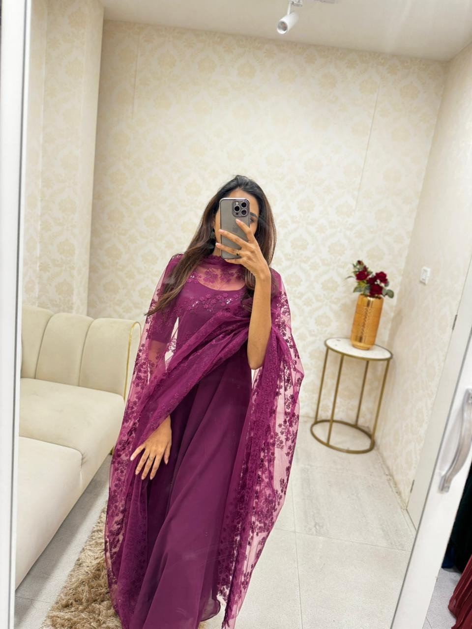 LIYA ANARKALI KURTHI WITH NET DUPATTA WINE