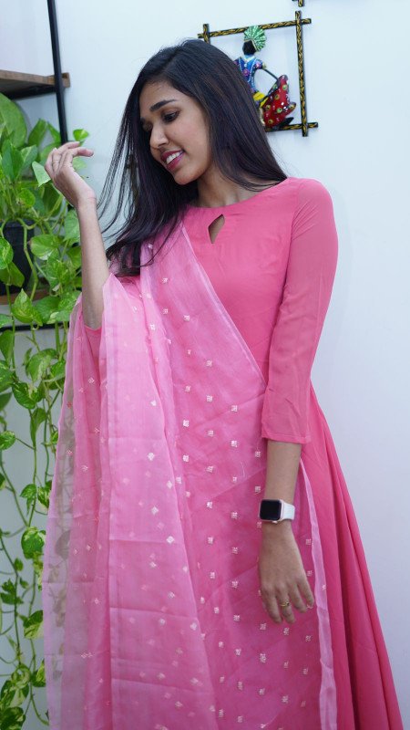 Georgette top with fully worked organza dupatta SL0119